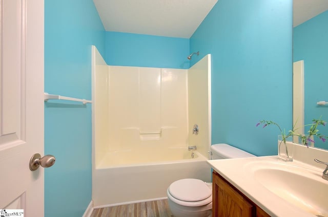 225 Worcester Ln, Easley, SC 29642 - bathroom with toilet, vanity, shower / bathtub combination, and wood finished floors