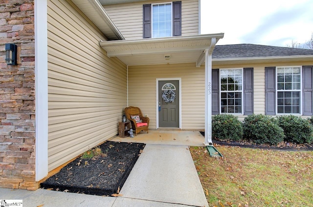 225 Worcester Ln, Easley, SC 29642 - doorway to property featuring roof with shingles