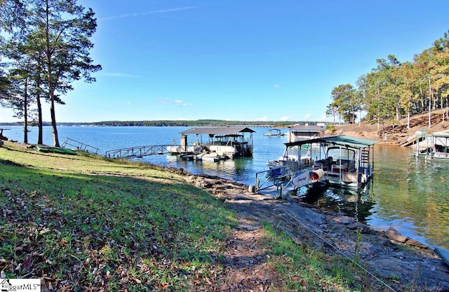 view of dock featuring a water view