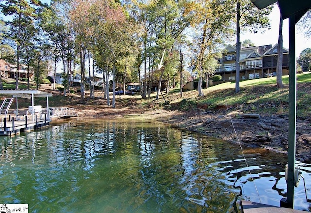 property view of water with a boat dock