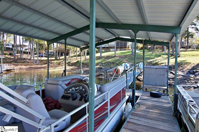 view of dock with a water view