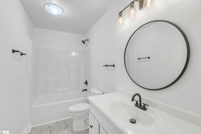 full bathroom featuring vanity, shower / bath combination, and toilet