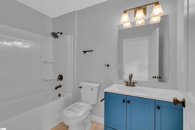 full bathroom featuring vanity, tile patterned floors, toilet, and tub / shower combination