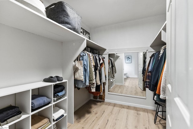 spacious closet featuring light hardwood / wood-style floors