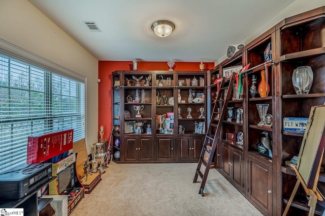 office with light colored carpet