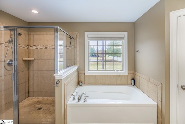 bathroom with plus walk in shower