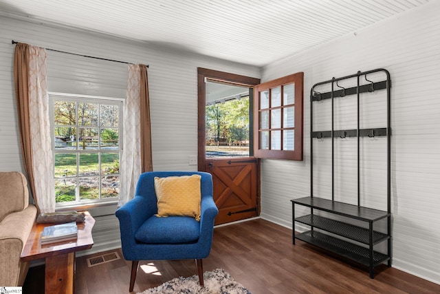 living area featuring dark hardwood / wood-style flooring and plenty of natural light