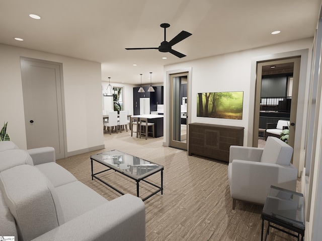 712 Anderson Rd Lot 1, Greenville, SC 29601 - living room featuring ceiling fan, light wood finished floors, recessed lighting, and baseboards