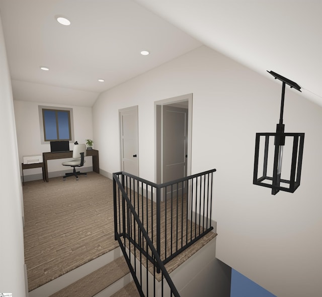 712 Anderson Rd Lot 1, Greenville, SC 29601 - stairs featuring lofted ceiling, baseboards, recessed lighting, and wood finished floors