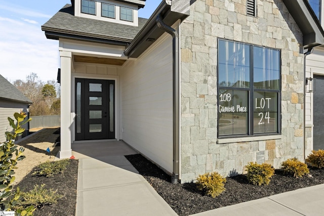 108 Cambie Pl, Greenville, SC 29607 - view of exterior entry with stone siding and a shingled roof
