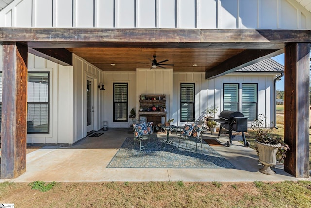 view of patio / terrace featuring area for grilling and ceiling fan