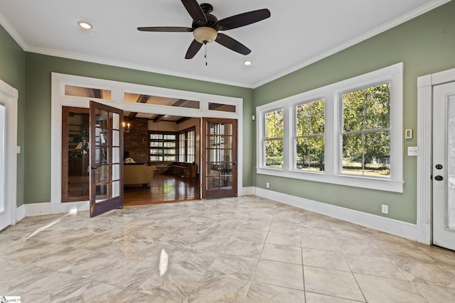 interior space featuring french doors and ceiling fan