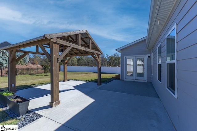 view of patio / terrace featuring a gazebo and french doors