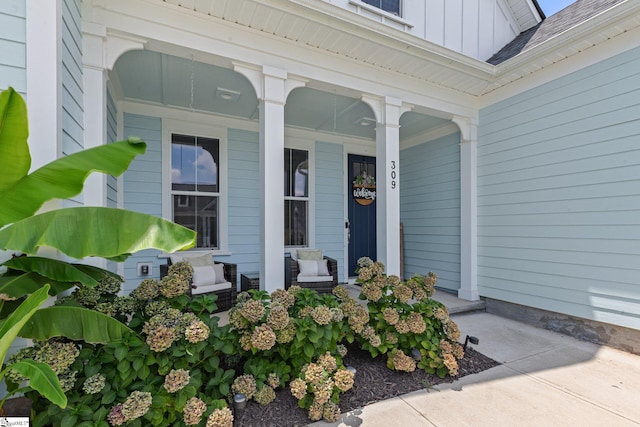 property entrance featuring covered porch