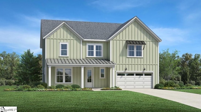 view of front facade featuring a garage and a front lawn