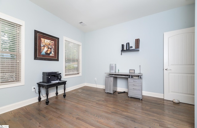 office area featuring dark hardwood / wood-style flooring