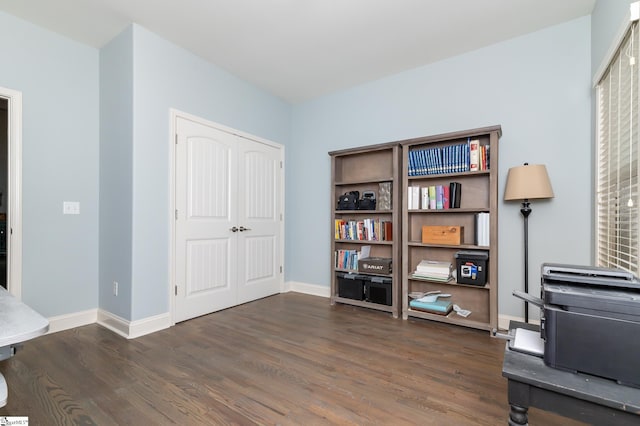 interior space with dark hardwood / wood-style floors