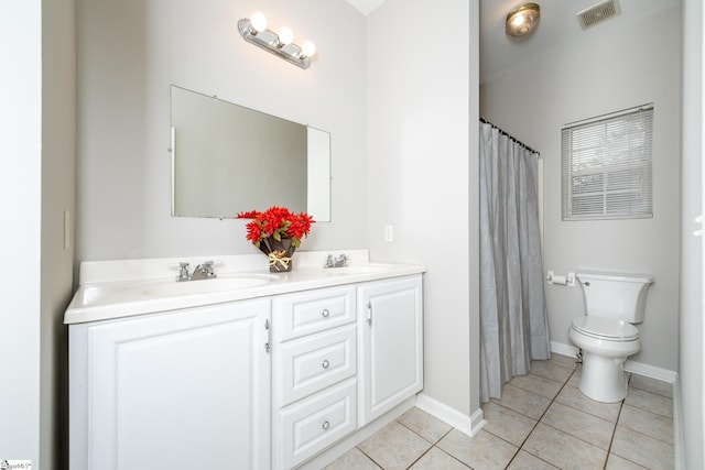 bathroom featuring tile patterned flooring, vanity, and toilet