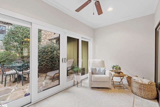 interior space featuring french doors and ceiling fan