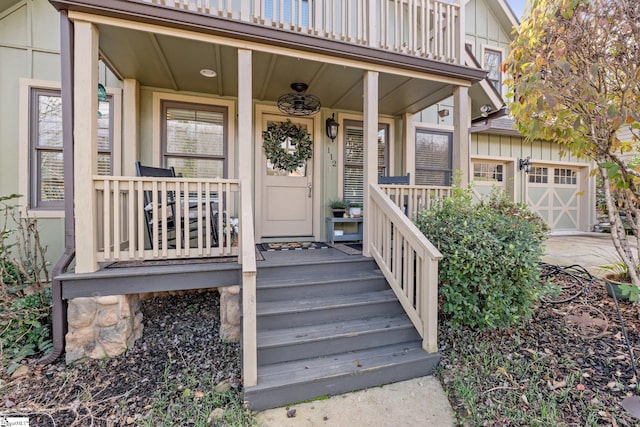 doorway to property featuring a garage