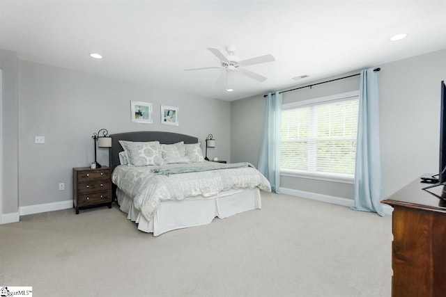 bedroom with carpet flooring and ceiling fan