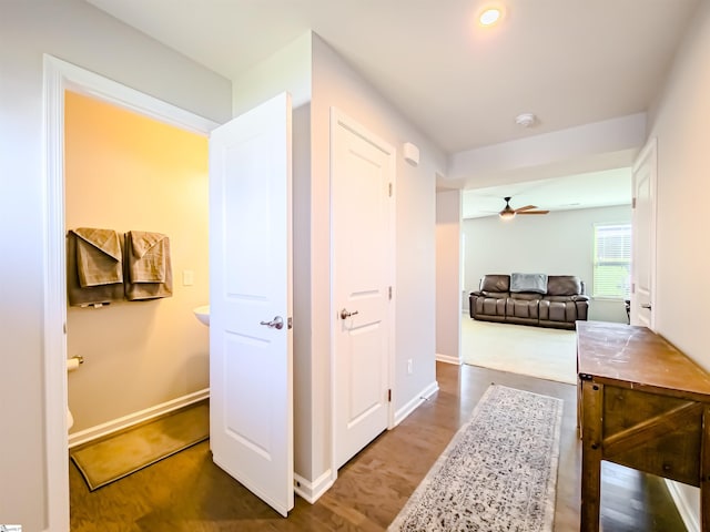 hallway with wood-type flooring