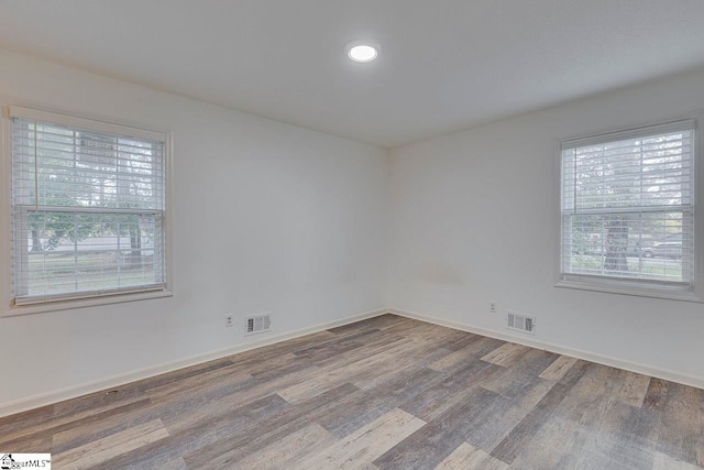 spare room featuring wood-type flooring