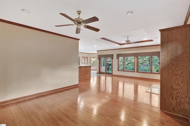 124 Bradley Park, Anderson, SC 29621 - unfurnished room featuring a ceiling fan, ornamental molding, baseboards, a tray ceiling, and light wood finished floors