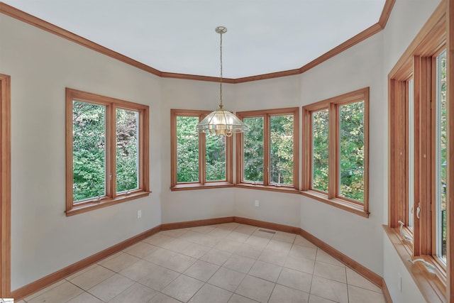 124 Bradley Park, Anderson, SC 29621 - spare room with a chandelier, crown molding, baseboards, and light tile patterned floors