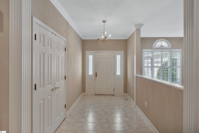 124 Bradley Park, Anderson, SC 29621 - entryway featuring a chandelier, baseboards, and crown molding