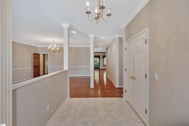 124 Bradley Park, Anderson, SC 29621 - corridor with a chandelier, crown molding, baseboards, and recessed lighting