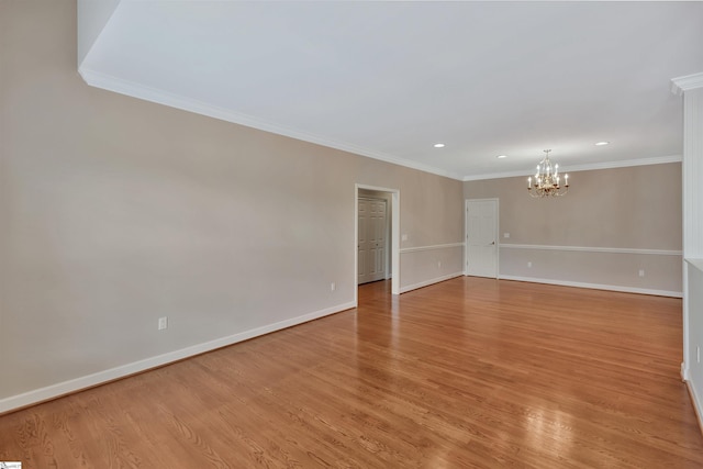 124 Bradley Park, Anderson, SC 29621 - spare room featuring a chandelier, crown molding, light wood-style flooring, baseboards, and recessed lighting