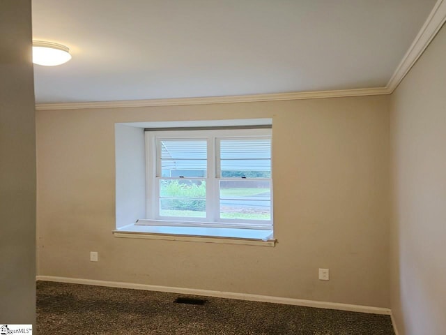 spare room with carpet flooring and ornamental molding