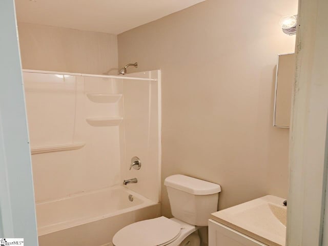 full bathroom with vanity,  shower combination, and toilet