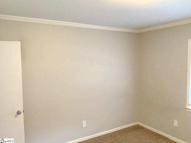 carpeted empty room featuring crown molding