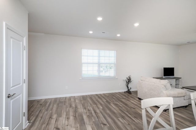 office space with light hardwood / wood-style flooring