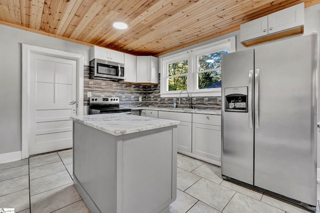 kitchen featuring backsplash, white cabinetry, and stainless steel appliances