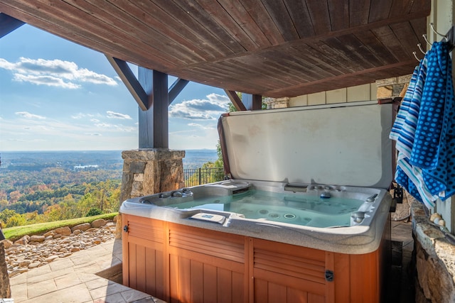 view of patio featuring a hot tub