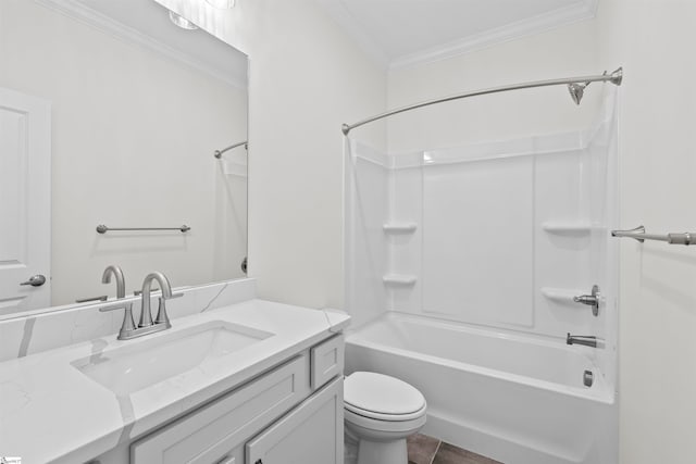 full bathroom featuring tile patterned flooring, bathtub / shower combination, vanity, and crown molding