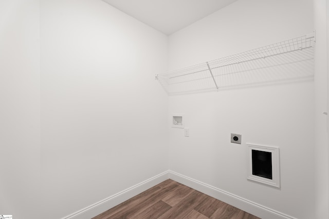 3361 Navin Trl, Roebuck, SC 29376 - laundry area with hookup for an electric dryer, hookup for a washing machine, dark wood-style flooring, and baseboards