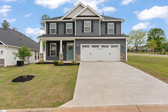 3361 Navin Trl, Roebuck, SC 29376 - craftsman-style home featuring a porch, an attached garage, a front lawn, driveway, and central AC unit
