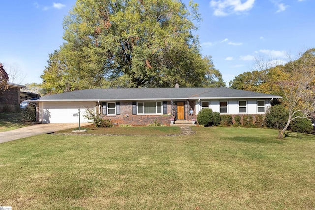 ranch-style house with a front lawn and a garage