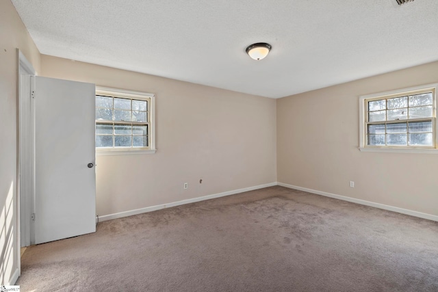 carpeted spare room with a textured ceiling and a healthy amount of sunlight