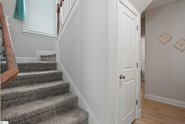 staircase featuring hardwood / wood-style floors