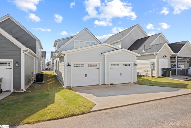 view of front of property featuring a front lawn and central air condition unit