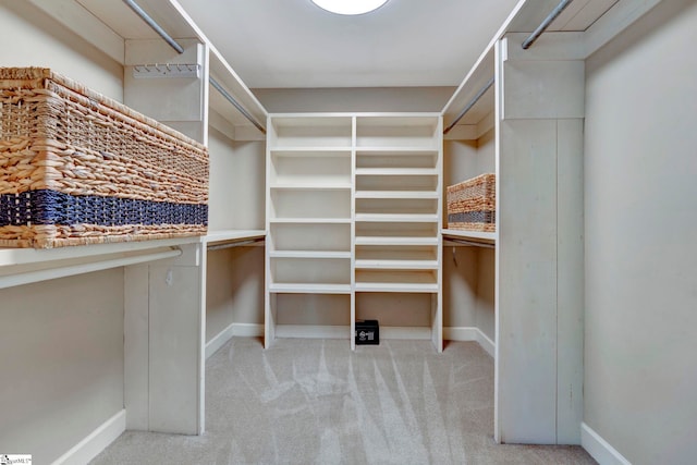 spacious closet featuring light carpet