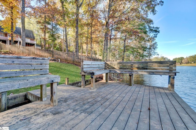 deck featuring a water view