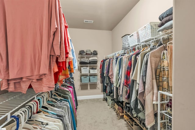 spacious closet with light colored carpet