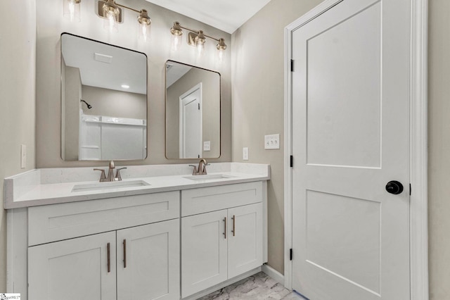 bathroom with vanity and walk in shower