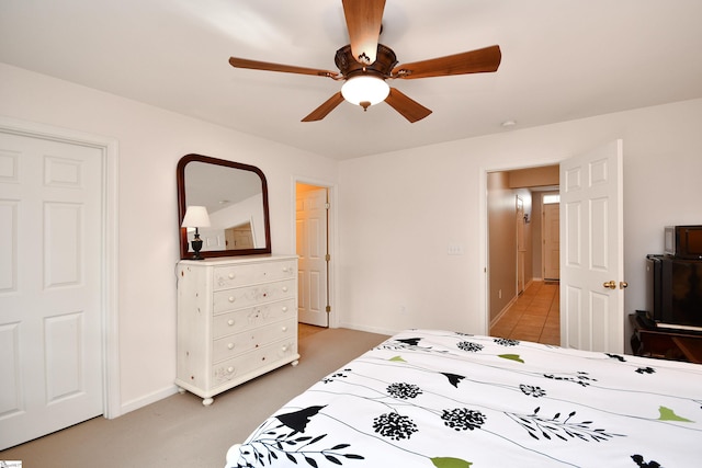 bedroom with carpet flooring and ceiling fan